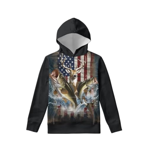 Image of WELLFLYHOM Boys Hooded Sweatshirts Hoodie Pullover Cool Graphic Crewneck Blouses Size 6-16