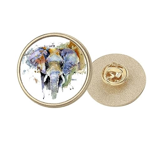 Broche ronde éléphant en métal doré peint, taille M