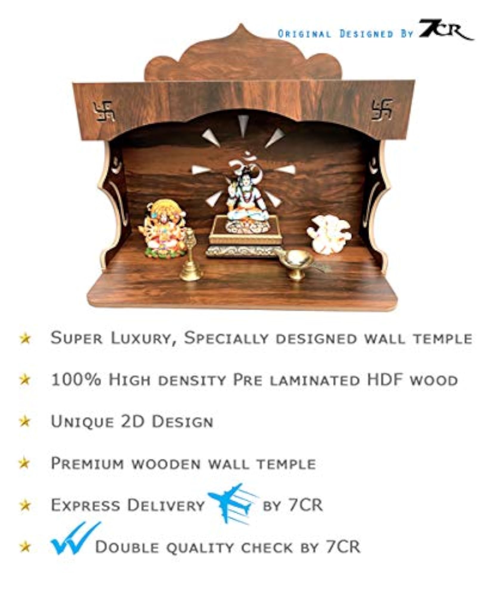 Wooden Wall Mounted Temple for Home with Om Cut Design