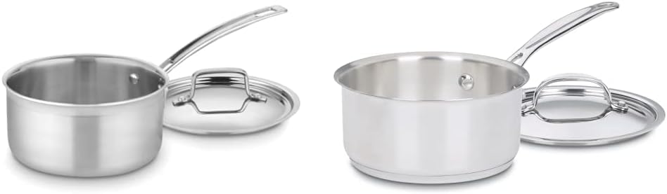Cuisinart MCP19-18N Multiclad Pro Triple Ply 2-Quart Skillet, Saucepan w/Cover & 719-14 1-Quart Chefs-Classic-Stainless-Cookware-Collection, Saucepan w/Cover