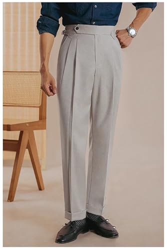 Mens Pants Classic Fit Stretch Dress Trousers Pleated Flat Front Slacks2