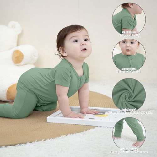 Baby Pajamas Summer Short Sleeve 2 Way Zipper Footless Rompers 0-24 Months3