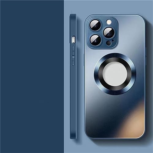Coque iPhone 14 Pro Magsafe protection caméra intégrée verre mat rigide bleu marine anti-choc