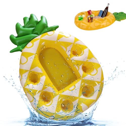 bouée Piscine Gonflable Ananas 50x70 cm avec 6 Porte-gobelets et Compartiment Central Grande flottabilité PVC étanche Accessoire été Plage Jardin fête Piscine