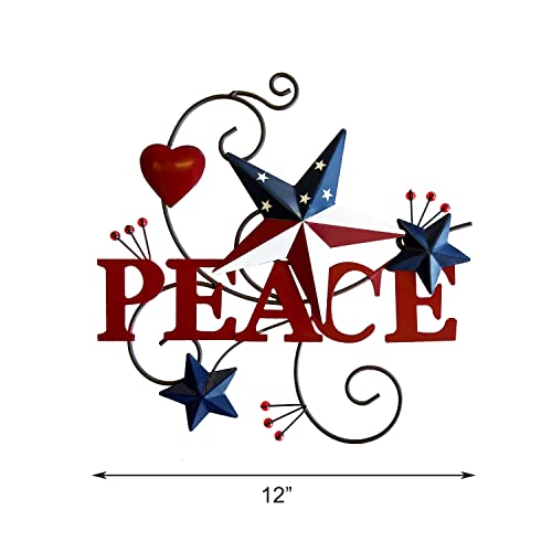 4Homemax Primitive Country Metal Hanging Wall Art Sculpture- Metal Hearts And Americana Stars With Love,Peace And Faith -Set Of 3 July 4Th Farmhouse Patriotic Indoor Outdoor Wall Decor #TOP2