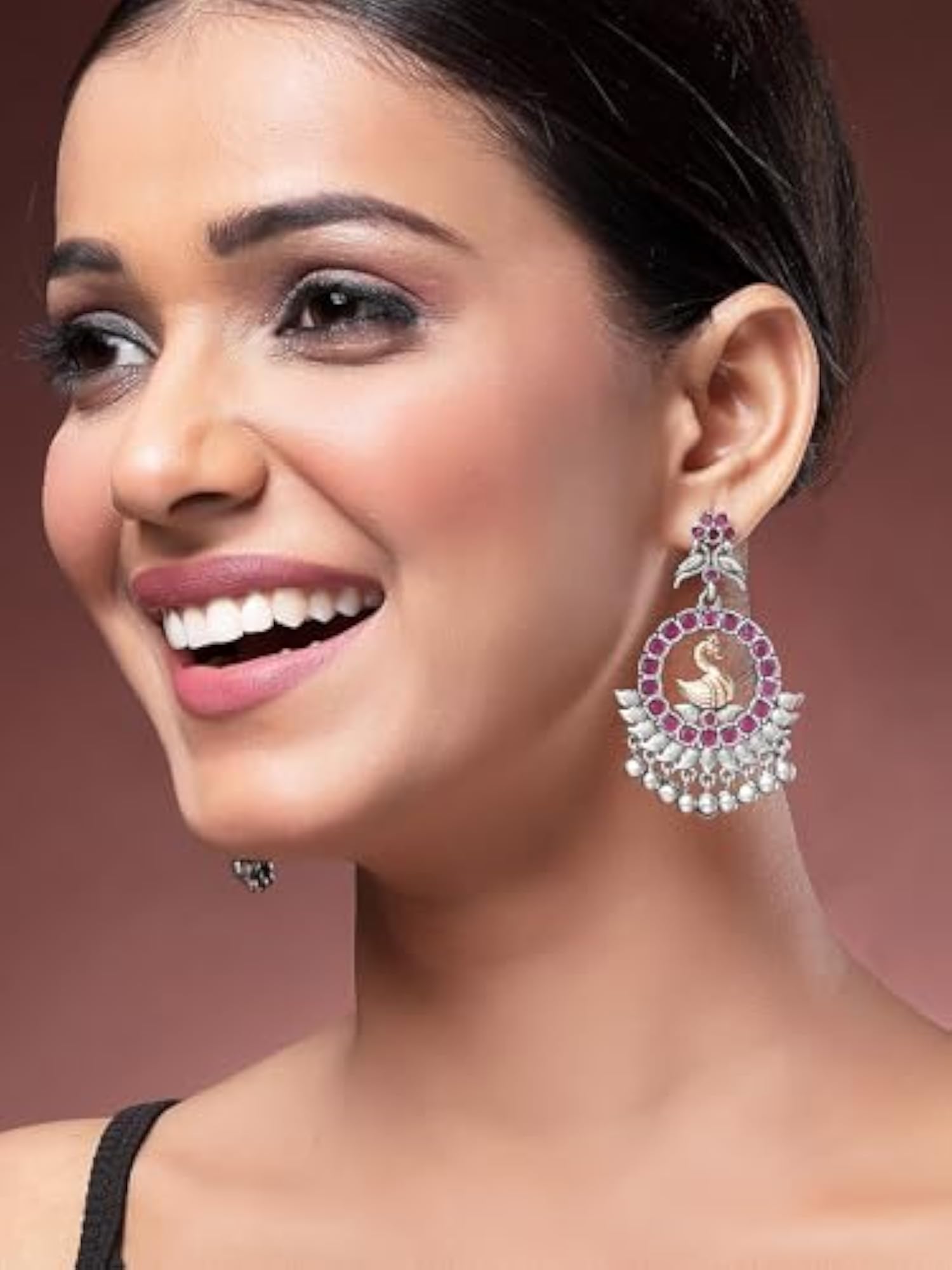 Antique Silver Plated Peacock Tribal Drop Earrings for Women