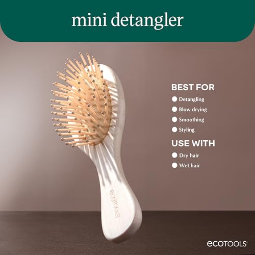 Image of EcoTools Mini Detangler Hairbrush, Brush For Wet Or Dry Hair, Heat Resistant, Mini Hairbrush Gently Detangles & Styles, Travel-Size Paddle Brush, Renewable Bamboo, Vegan & Cruelty-Free, 1 Count