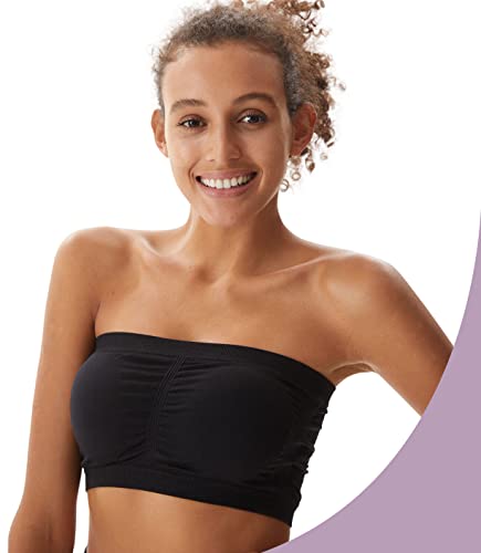 Puremsx Tube Tops For Women, Strapless Pushup Bras For Women Off Shoulder Wireless Bandeau Bra Basic Seamless Stretch Tube Bra,Large,3 Pack,Black,Beige,Gray #TOP4