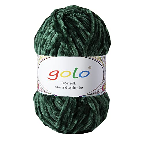 golo Chenille Yarn for Baby Blanket Yarn 3.5 oz Soft Chenille Yarn for Hand Knitting (3.0oz, Dark Green)