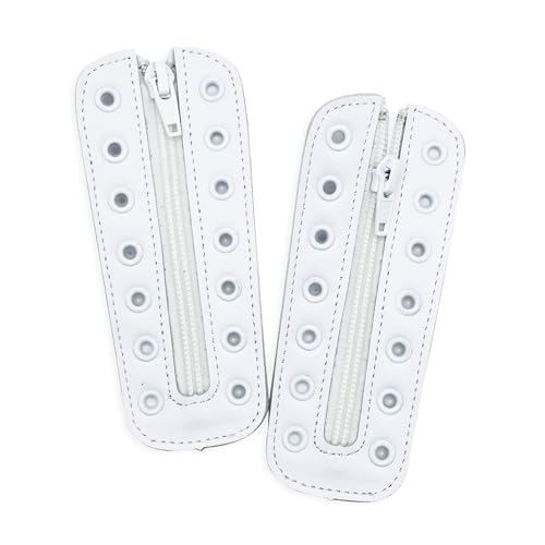 Image of Soletec Leather Lace-in Boot Zipper Inserts for All Brands, Tieless Shoe Laces, 7 White Eyelets, 1 Pair, White