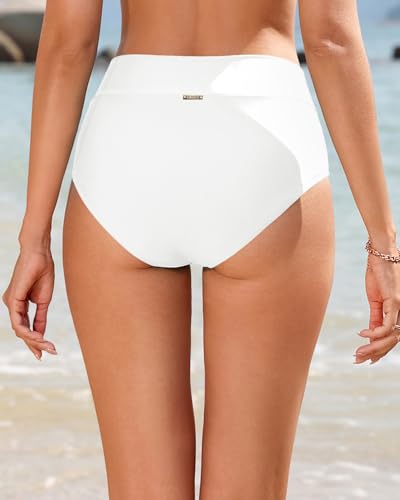 Image of Women V Cut Full Coverage Bikini Bottom - High Waist Swim Bathing Suit Bottoms Cross V Front Swimsuit