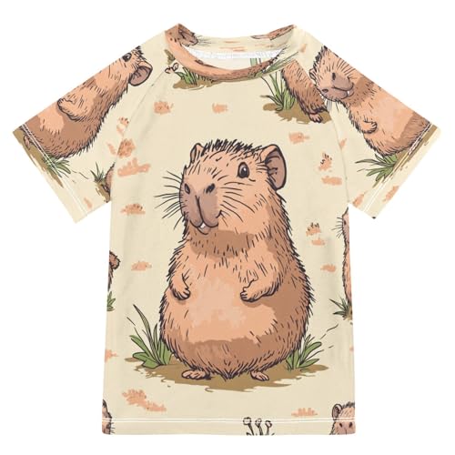 Boys Short Sleeve T-Shirts Capybara Animals Rashguard Kids Swim Shirts Sun UPF 50+