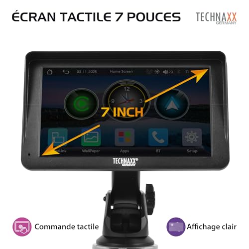 Écran CarPlay sans fil Technaxx avec Bluetooth 5.0 et transmission FM