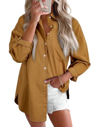 Astylish Women's Button Down Denim Shirt Casual V Neck Long