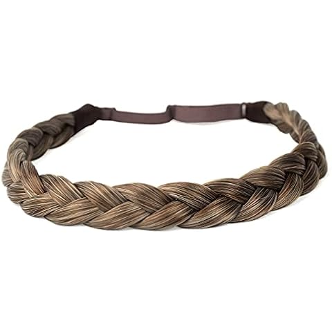 DIGUAN 3 Strands Synthetic Hair Braided Headband Wide Braids Hairpiece Women Girl Beauty accessory,55g/2oz (Caramel Brown) Cover