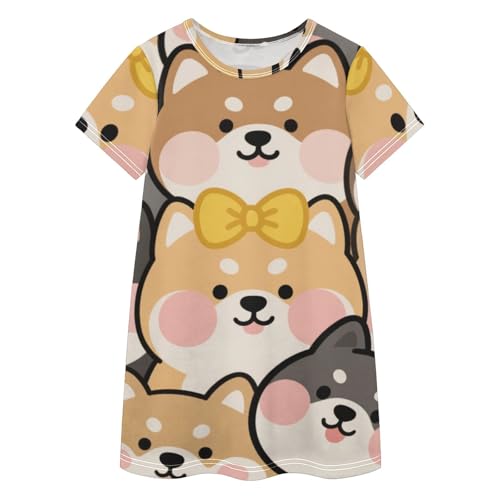 Vestido de verano para niña de 2 a 8 años con cuello redondo y diseño Shiba Inu
