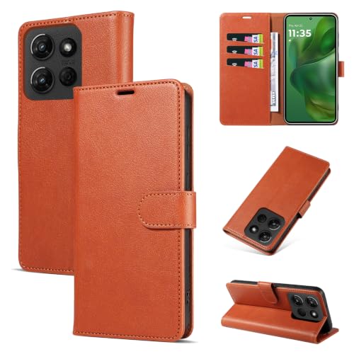 RKINC Wallet Case for Moto G Power 2026/2025, 3 Card Holders, Tan Brown