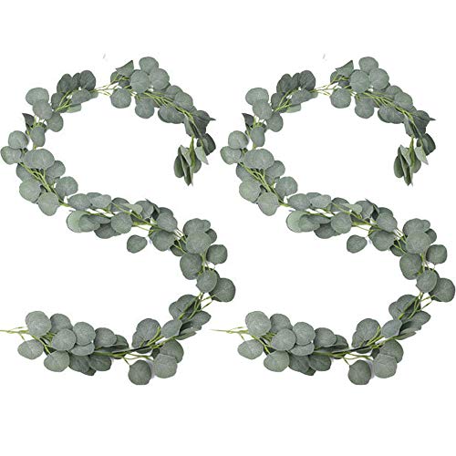 2 guirnaldas de eucalipto de 2 m, artificiales, colgantes, hojas de caballo, plantas colgantes, guirnalda de hiedra, flanco de Greenery, decoración de mesa, boda, fiesta, hogar, decoración de pared