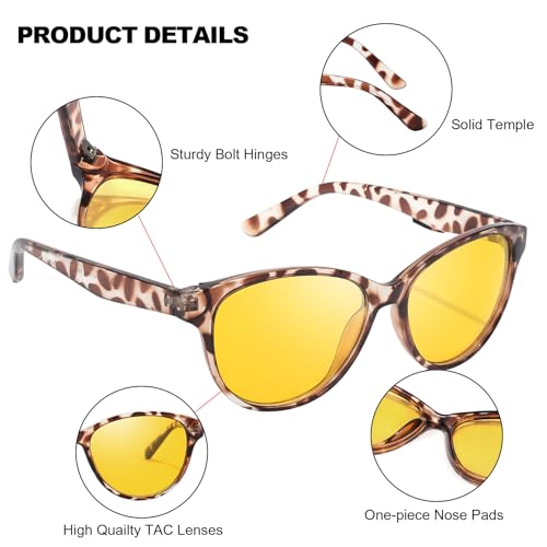 IGnaef Night Vision Glasses Reduce Glare for Driving, Polarized Yellow Nighttime Glasses for Women Men IF80914