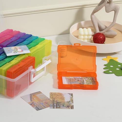 Image of PCA Photo Storage Box 4 inch x 6 inch Cases With Handle - 16 Inner Keeper, Large Organizer, Plastic Craft Case for Stickers, Stamps, Jigsaw, Vegetable Seeds