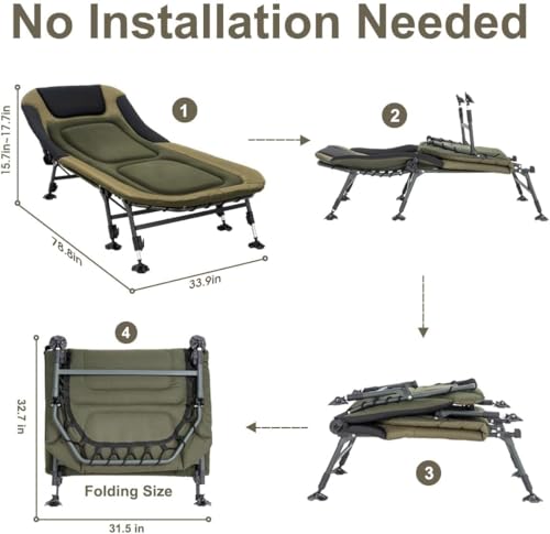 YOUGYM XXL Camping Cots for Adults 330Lbs with Carry Bag, Heavy Duty Folding Bed with Soft Padded Cushion, Portable Sleeping Cot for Hunting, 180° Adjustable Reclining Outdoor Lounger - Image 4