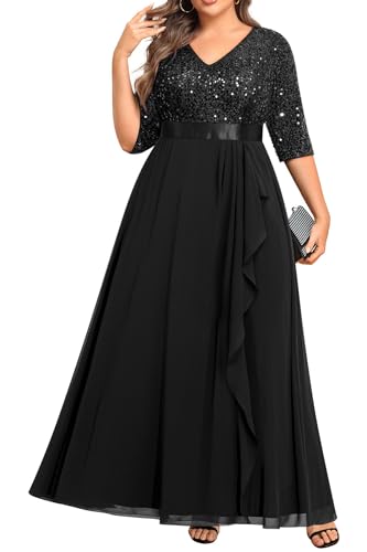 Talisea Black Formal Dresses for Women Plus Size Prom Evening Gowns Elegant Sequin Gala Wedding Guest Chiffon Long Dress 2025