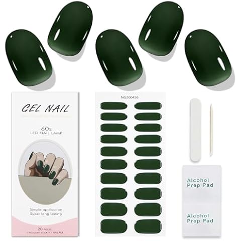 JMEOWIO Dark Green Gel Nail Strips Cover