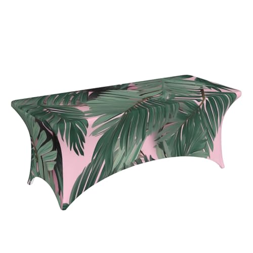 Nappe rectangulaire extensible de 1,8m en élasthanne rose à feuilles de palmier - 4
