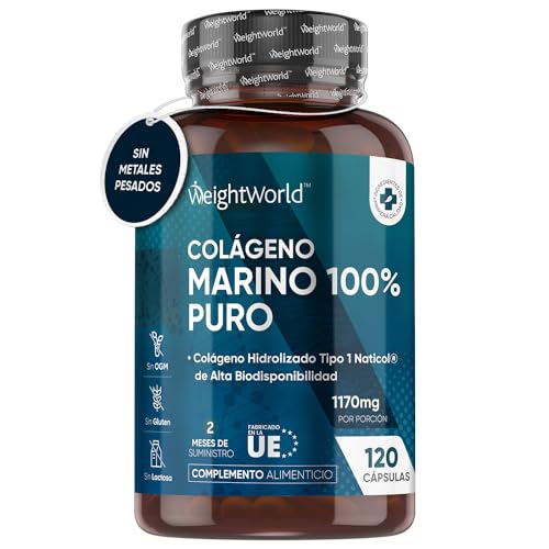 Colágeno Marino Hidrolizado 100% Puro 1170mg - 120 Cápsulas (Suministro para 2 Meses) - Colágeno...