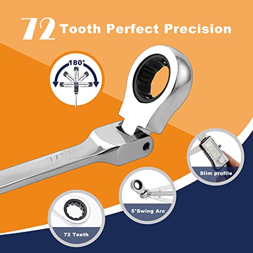 Qnkaa Flexible Ratchet Wrench Set 8pcs 9-17mm Spanner Gear Ring Ratcheting Combination Flexi Wrenches Kit Metric Flex Head - Image 4