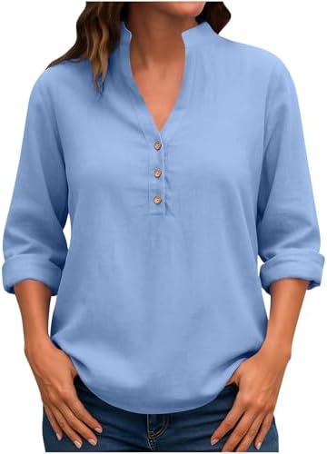 Linen Shirts for Women Dressy Casual Cotton Spring Tops 2026 Long Sleeve Shirt Business Casual Beach Vacation Blouses