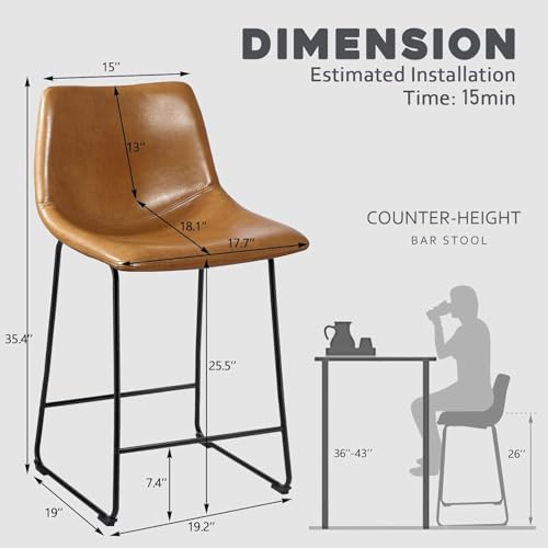 Image of Waleaf 26 Inch Counter Height Bar Stools Set of 3, Faux Leather Bar Chairs