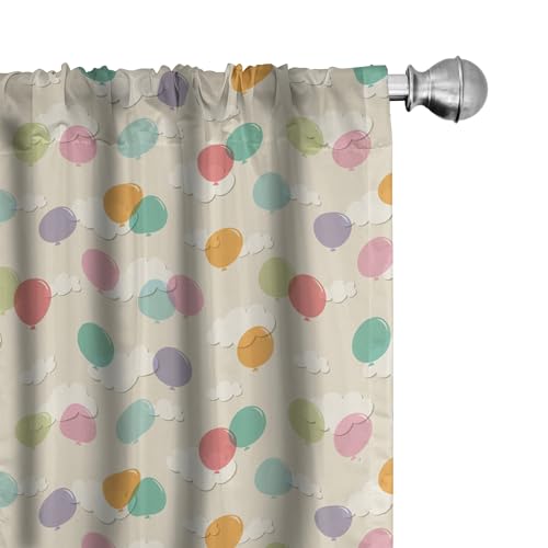 ABAKUHAUS Birthday Window Curtains, Pastel Colored Balloons Flying Over The Fluffy Clouds Party and Design, Lightweight Decor 2-Panel Set with Rod Pocket, Pair of - 150 cm x 175 cm, Multicolor