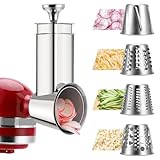 Stainless Steel Slicer Shredder Attachment for KitchenAid Mixers, Dishwasher Safe Cheese Grater Attachment, Food Slicer & Vegetable Chopper Accessory-4 Blades