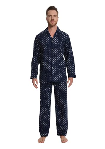 Image of GLOBAL Mens Pajamas Set, 100% Cotton Woven Drawstring Sleepwear Set with Top and Pants /Bottoms