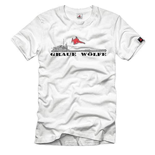 T-shirt col en U Boot Waffe WK2 gris en maille légère et rétro