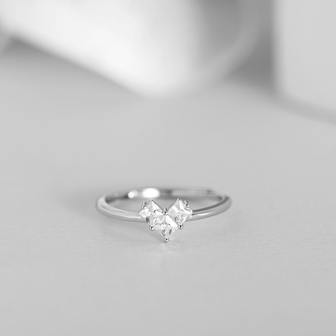 925 Sterling Silver Heart Shape CZ Rhodium Plated Ring