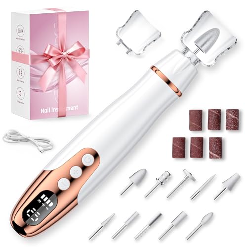 Kssvzz Torno para Uñas Profesional, 11 en 1 Lima Uñas Electrica con 10 Velocidad Ajustable & Luz LED, Kit de Manicura y Pedicura Eléctrico, Nail Drill Recargable para Uñas de Gel y Acrílicas