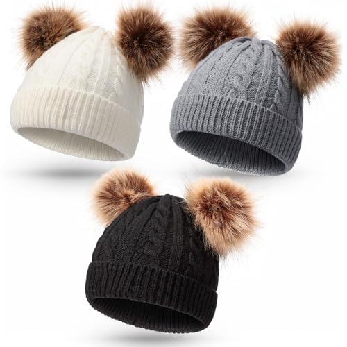 Image of Geyoga Kids Winter Pompom Hat Knitted Ski Beanie Hat Pom Pom Beanie Cap for Girls Boys, for 0-13 Years Old