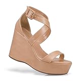 Sandália Feminina Lóris Salto Anabela Plataforma Fivela Elegante Confortável 20801 (Nude, BR, Adulto, Numérico, 34)