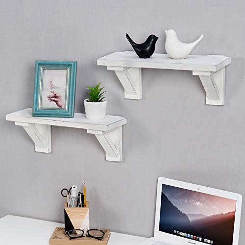 Mygift 17 Inch Vintage White Wood Floating Shelves, Decorative Hanging Wall Display Shelf, Set Of 2 #TOP1