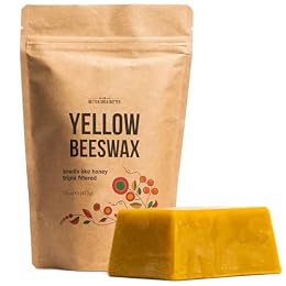 Yellow Beeswax for Candle Making | Raw Beeswax for Skin and Hair Care, Food Grade | Use for Lotion Making and Lip Balms | 1 lb Bar of 100% Pure Bees Wax
