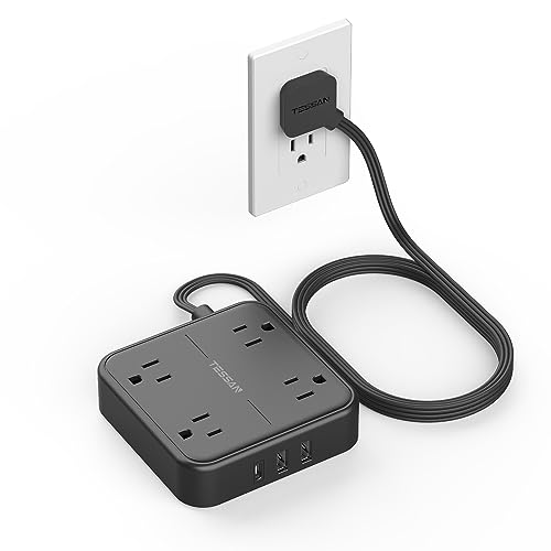 TESSAN Surge Protector Flat Extension Cord 5Ft, Flat Plug Power Strip with 4 Outlets 3 USB Ports (1 USB C), 900 Joules Protection, Multiple Wall Outlet Extender Suitable for Home Office Dorm