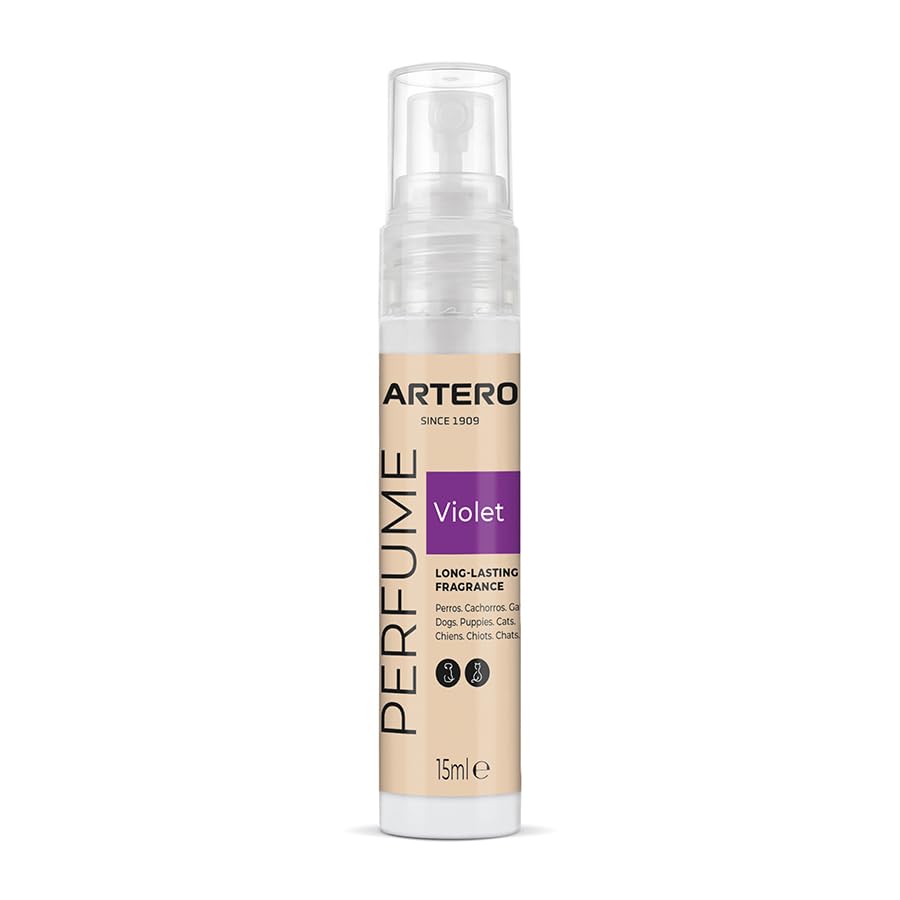Artero perfume para perros y gatos 15 ml. Perfume en spray para mascotas. Con un efecto prolongado en el tiempo que acompaña a nuestro perro durante días (VIOLET)