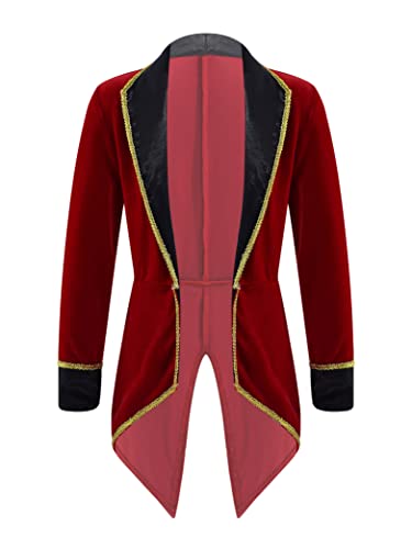 Kvysinly Boys Girls Circus Ringmaster Clothes Halloween Prince Tuxedo Jacket Tailcoat Kids Fancy Dress Ups Burgundy 7-8 Years