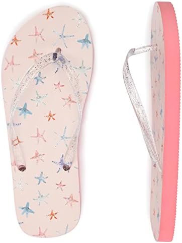 Ataiwee Girls Flip Flop Sandals - Little/Big Kids Slide Thong Beach Animal Fruit Printed Summer Water shoes.(2002001-2207,PK/SF,13)