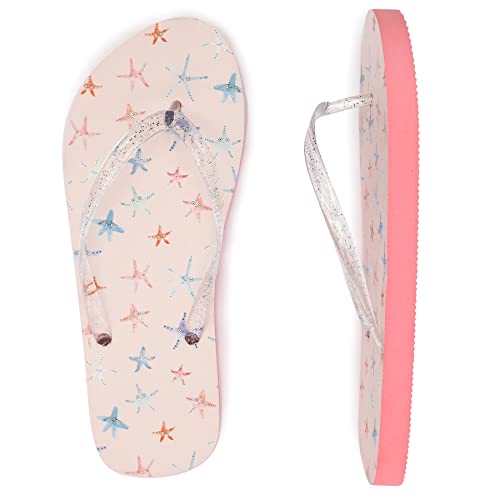 Ataiwee Girls Flip Flop Sandals - Little/Big Kids Slide Thong Beach Animal Fruit Printed Summer Water Shoes.(2002001-2207,Pk/Sf,13) #TOP17