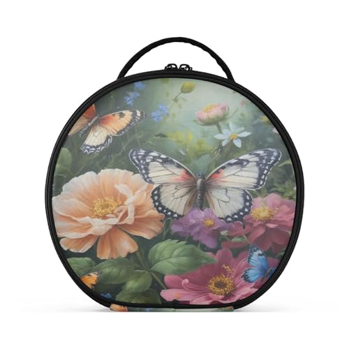 Takiito Spring Flowers Butterfly Travel Makeup Case Portable Makeup Box Artist Cosmetic Case Organizer With Adjustable Dividers
