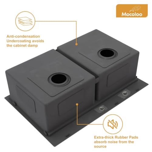 Fregadero de cocina 33 pulgadas de acero inoxidable negro Mocoloo 50/50 7
