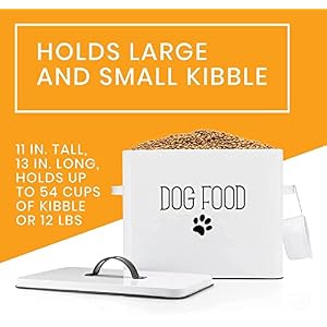 White Dog Food Storage Container Plus Dog Food Scoop - Farmhouse Dog Food Container - Durable Dog Food Storage - Stylish Pet Food Storage Tin Canister - Used as Pet Food and Treat Container White Dog Food Storage Container Plus Dog Food Scoop – Farmhouse Dog Food Container – Durable Dog Food Storage – Stylish Pet Food Storage Tin Canister – Used as Pet Food and Treat Container